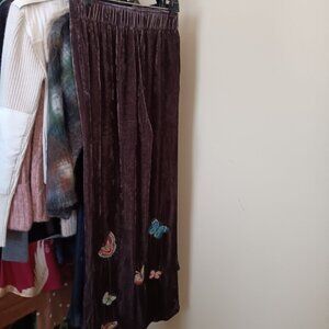 Johnny Was NWT Brown Coffee Bean & Butterfly Wide Leg Silky Velveteen Pants